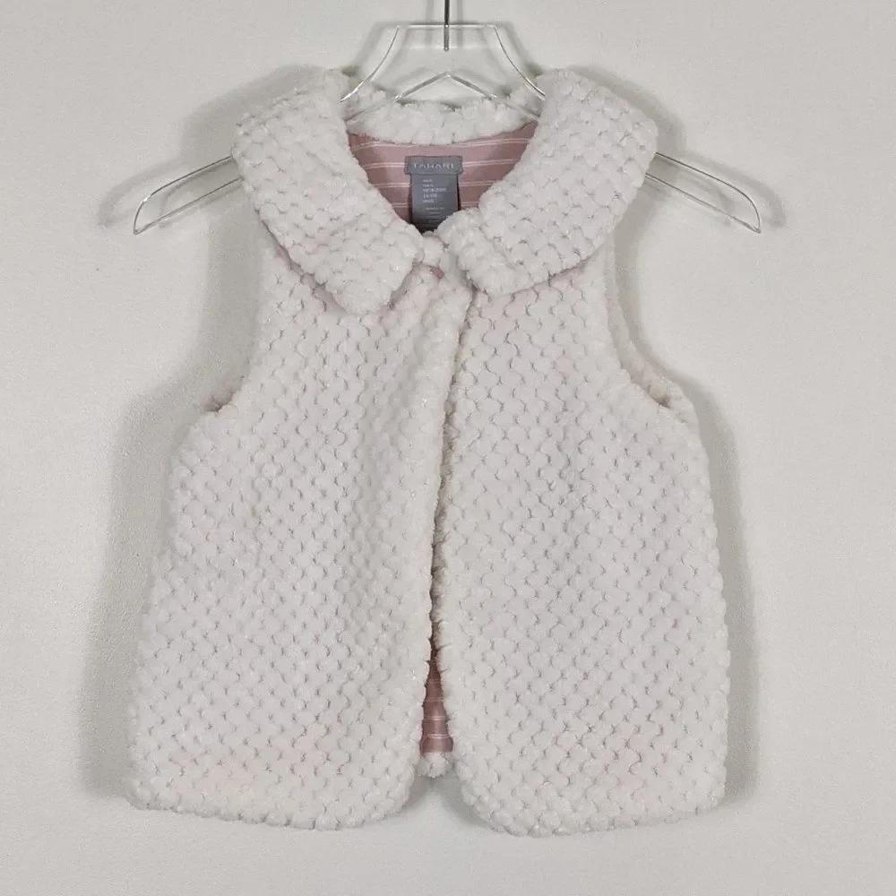 Tahari Faux Fur Toddler Girl Furry Vest Size 5 Cream